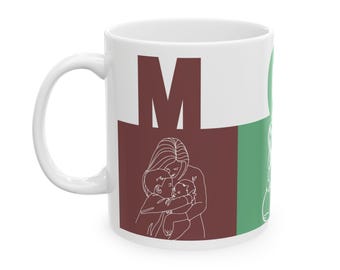 Ceramic Mug, Mom Love Mug - Beautiful Line Art of Motherhood Stages - Perfect Gift for Moms, Moms-to-Be, and Grandmas, Birthday, Mother&#39;s