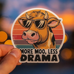 Retro Cool Cow Sticker – Funny Farm Animal Vinyl Decal | Country Vibes Laptop, Water Bottle & Car Bumper Gift | Cute Rustic Humor Art