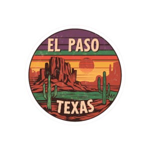Naklejki Desert Sunset Kiss-Cut | El Paso Texas, Kaktusy i skały, Wystrój południowo-zachodni, Naklejki na laptopa, Akcesoria podróżnicze Wanderlust