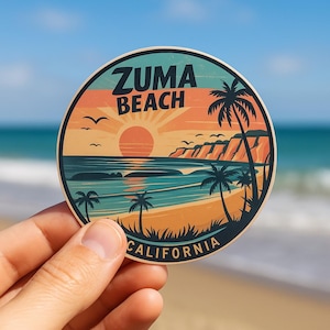 Zuma Beach California Sunset Sticker - Retro Coastal Vibes for Surf Lovers