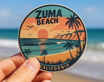 Pegatina de Zuma Beach, California: ambiente costero retro