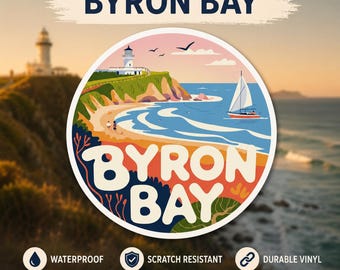 Pegatina de Byron Bay, Australia: Puesta de sol costera