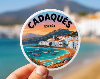 Cadaqués Spain Sticker: Retro Coastal Village Art