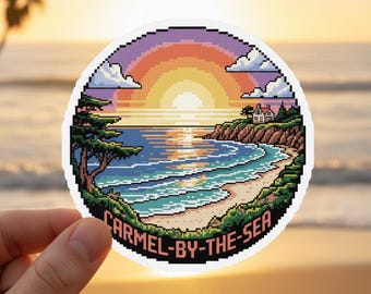 Carmel-by-the-Sea Sticker: Retro Pixel Art California Sunset