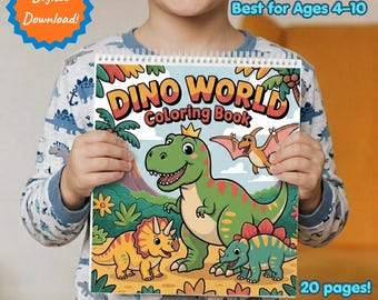 Libro para colorear de dinosaurios para niños, T-Rex, 20 páginas de dinosaurios, libro de actividades para niños pequeños (descarga digital)