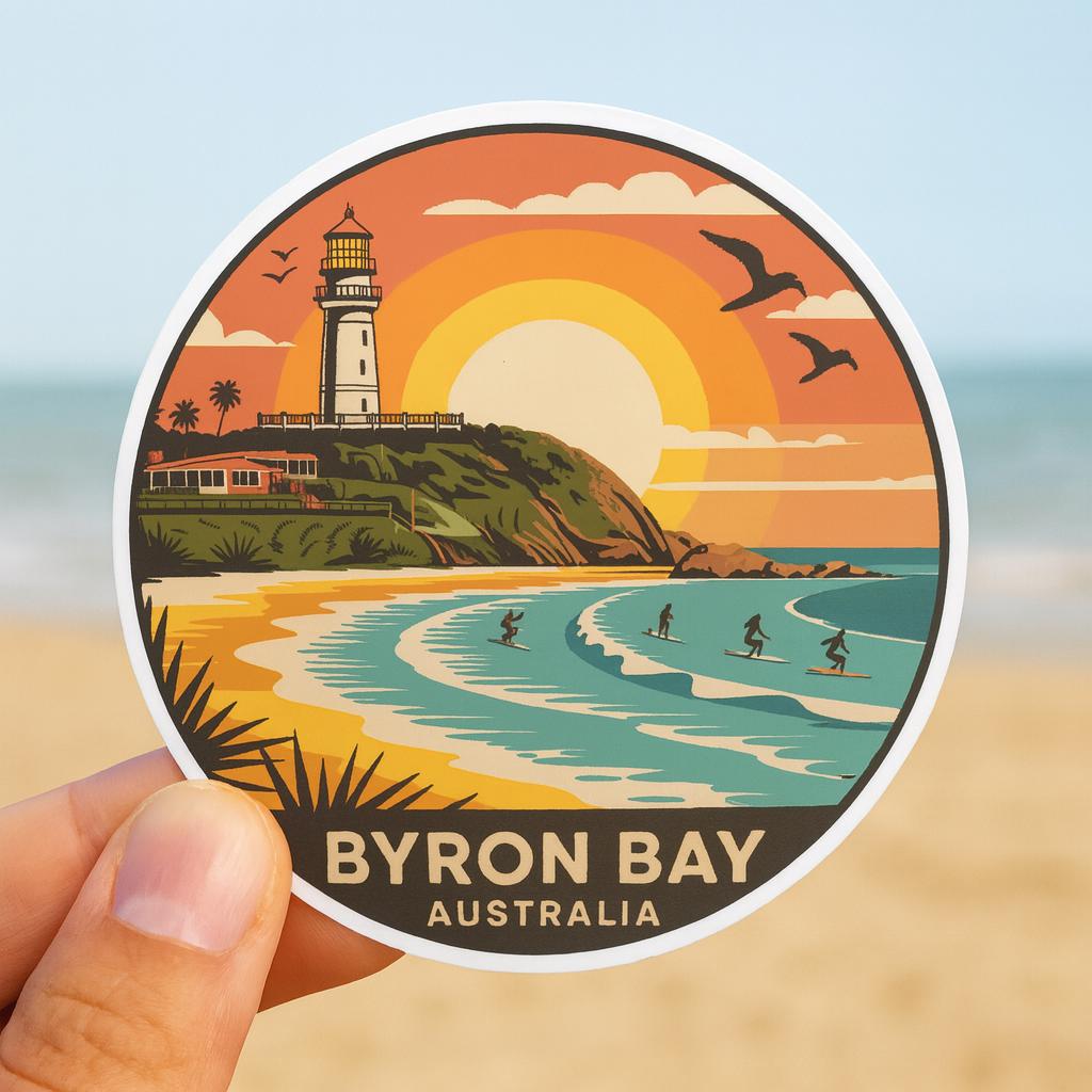 Byron Bay Australia Sticker: Retro Beach Sunset Surf - Etsy