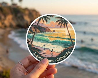 Laguna Beach California Sticker: Sunset Coastal Art