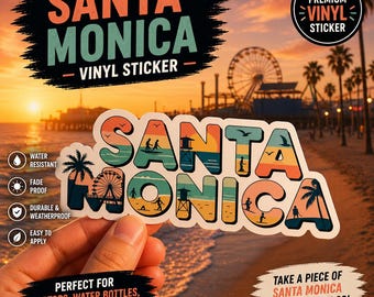 Santa Monica California Sticker: Sunset Design