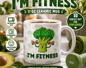 Tazza divertente con broccoli – Tazza da caffè in ceramica "I'm Fitness" (325 ml)