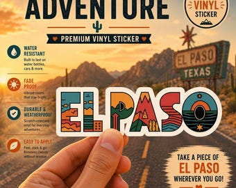 Adesivo con paesaggio di El Paso, Texas: decalcomania da viaggio del sud-ovest