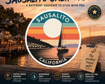 Pegatina de Sausalito, California: Recuerdo vintage de Bay Harbor