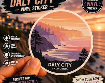 Daly City Coastal Sunset Sticker | California Cliffside Pastel Ocean Scene