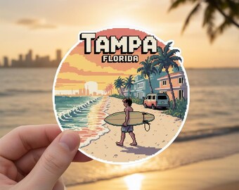 Tampa Florida Pixel Art Sticker: Sunset Beach
