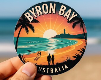 Byron Bay Australia Sticker: Retro Sunset Beach Art