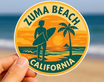 Zuma Beach California Sticker: Retro Surf