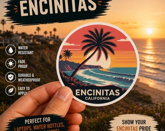 Pegatina de Encinitas, California: Atardecer con palmeras