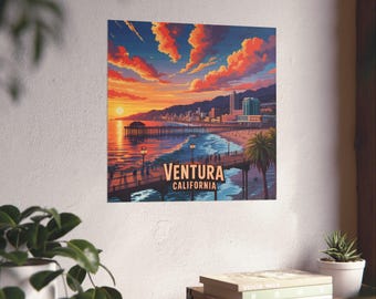 Poster di Ventura California - Illustrazione del molo al tramonto