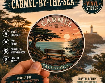 Adesivo di Carmel-by-the-Sea, California: Tramonto costiero in stile retrò
