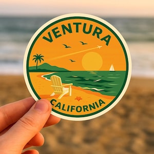 Ventura California Sunset Sticker: Retro Beach Travel Decal