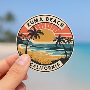 Zuma Beach Sunset Sticker: Retro California Surf Vibe