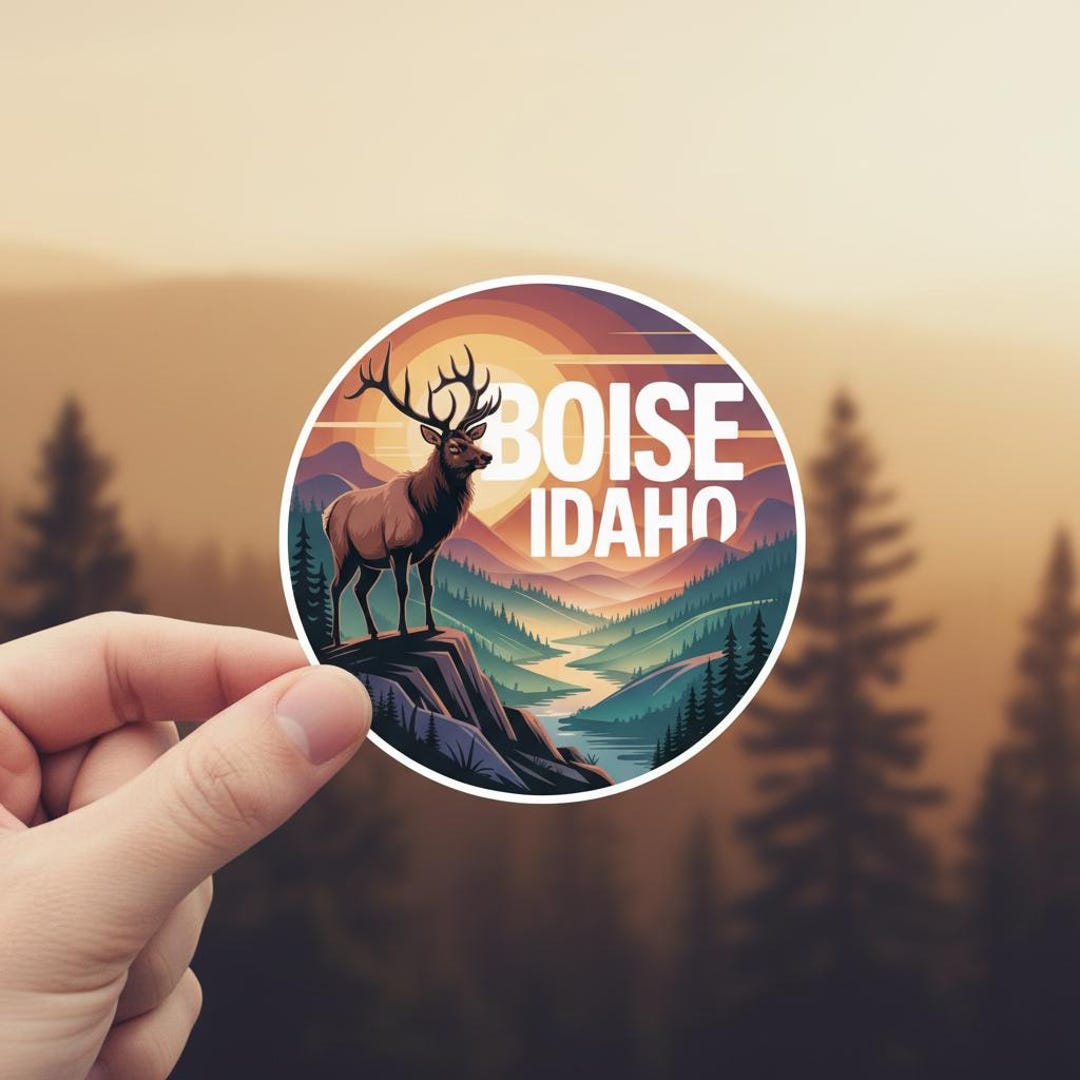 Boise Idaho Elk Sticker: Retro Mountain Sunset Art - Etsy