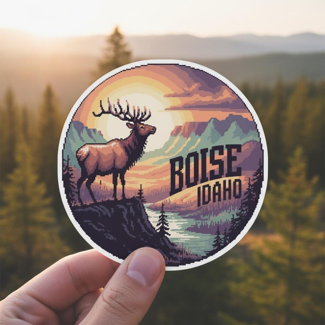 Boise Idaho Elk Sticker: Pixel Art Mountain Sunset - Etsy