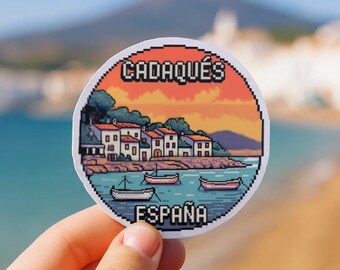 Cadaqués Spain Pixel Art Sticker: Retro Travel