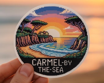 Carmel-by-the-Sea Sticker: Retro Pixel Art California Sunset