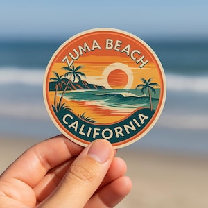 Serenidade do pôr do sol em Zuma Beach, Califórnia, decalques com recortes, adesivos para laptop, scrapbooking, garrafas d'água, adesivos para agenda