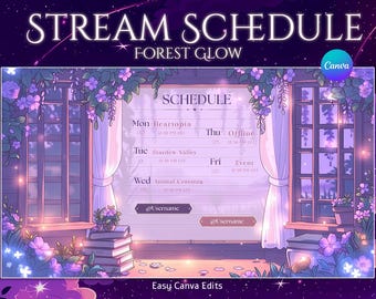 Plantilla de programación de transmisión acogedora / Editable para Twitch / Canva / Libros / Sala acogedora / Libro / Diseño de planificador de transmisión / Planificador
