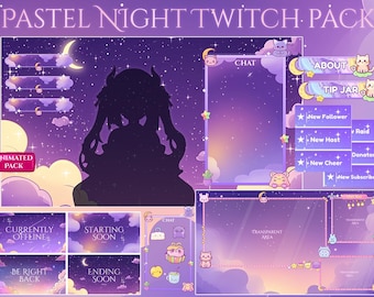 Pastellfärgade moln-Twitch-överlägg, drömlikt månströmpaket, Cosmic Night VTuber-installation, mysiga stjärnhimmelskärmar, kawaii animerade strömtillgångar