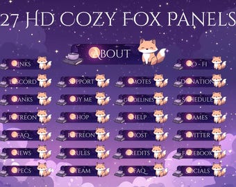 Fox Magic Night Twitch Panels, Twitch panels | Animated Overlay Stream Package, Fox Twitch | Cute Twitch Overlay | Aesthetic | star overlay