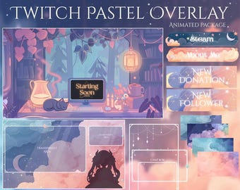 Twitch Pastel Clouds Stream Package / Moon / Spring / Pastel / Cute / Overlay / Cat / Dreamy / Twitch screen / Twitch Overlay / Celestial