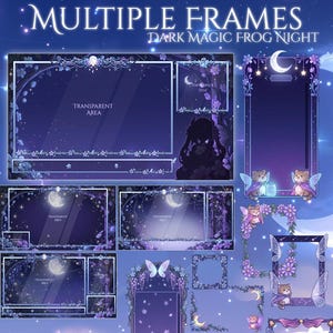20x Twitch-överlägg med månfekatt, mysigt lila strömningsrampaket, söta VTuber-webbkameraramar, kawaii-strömningspaket, blommigt