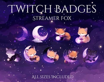 Magic Fox Twitch-märken / Mysig söt / Stjärnor Moln Måne / Pastellglöd / Animerad / Twitch-överlägg / Vtuber-ström / Magisk bedårande