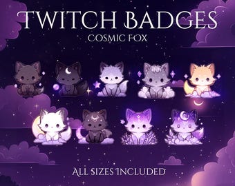 Magic Fox Twitch-märken / Mysig söt / Stjärnor Moln Måne / Pastellglöd / Animerad / Twitch-överlägg / Vtuber-ström / Magisk bedårande