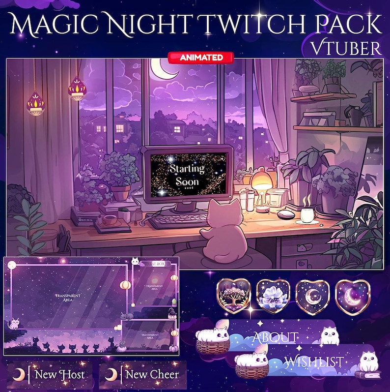 Overlooking Icon Magical Night Twitch Overlay, Twitch Screen | Animated Overlay| Vtuber ...