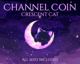 Crescent Cat Coin Channel Point | Cute | Cats | Moon | Stars | Magic | Stream Badge| Channel Point Redeem | Channel Coins | Black Cat