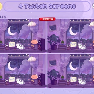Cozy Twitch Screens | Animated Halloween Overlay Stream, Twitch Panels | Halloween Twitch Screens | Night | Cute | Purple Animated
