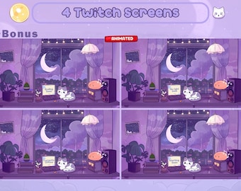 Cozy Twitch Screens | Animated Halloween Overlay Stream, Twitch Panels | Halloween Twitch Screens | Night | Cute | Purple Animated