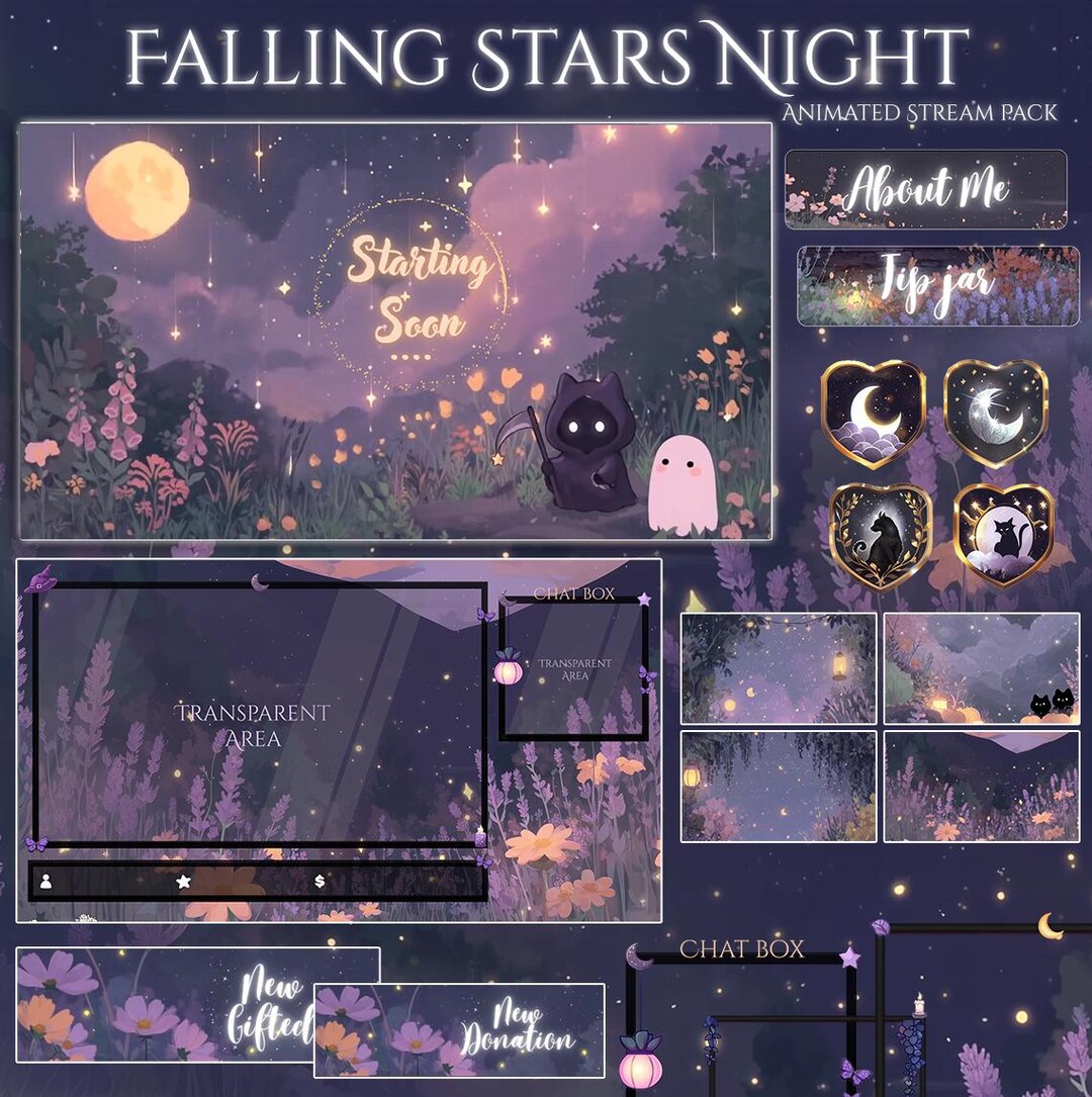 Starry Night Stream Package / Moon / Night / Dark / Cute / Overlay ...