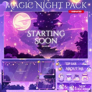 Magical Night Twitch Overlay, Twitch screen | Animated Overlay Stream Package, Cat Twitch | Cute Twitch Overlay | Aesthetic | star overlay