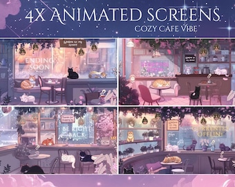Cat Cafe Stream Screens / Moon / Spring / Pastel / Cute / Overlay / Cats / Dreamy / Twitch screen / Twitch Overlay / Celestial | Cafe | Tea