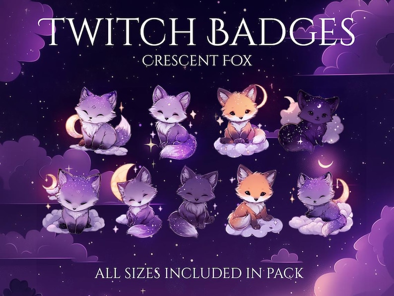 Crescent Fox Twitch Pack / Cozy Cute / Stars Clouds Moon / Pastel Glow ...