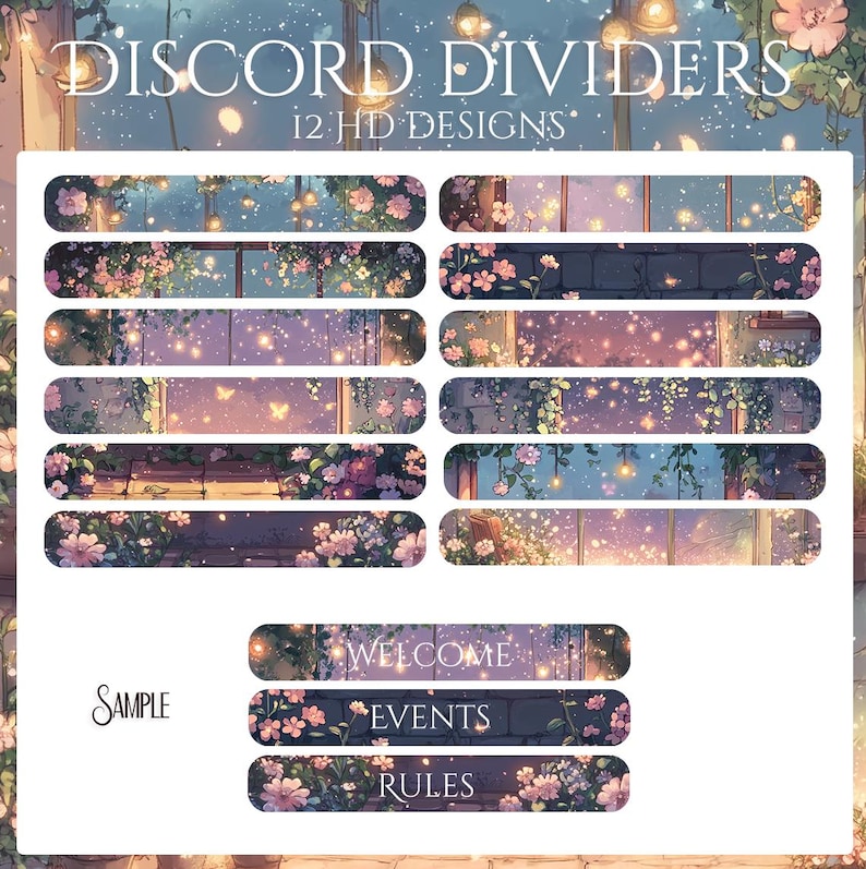 Cozy Discord Server Package: Dividers, Panels, Invite & Welcome Banners with Flowers, Butterflies, Fairy, Books Icons, Pastel, Cottage core image 4