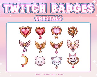 Insignia de suscriptor de Twitch con gato / Insignias de Twitch / Emotes / Iconos / Insignia de corazón / Mariposa / Suscriptores / Oro / Puntos de canal / Luna / Estrella / Icono de Discord