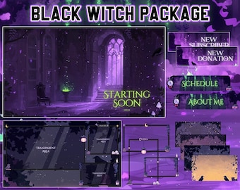 Black Witch Stream Package / Maleficent  / Crow / Purple / Books / Overlay / Raven / Twitch Overlay / Witch | Animated | Dark | Twitch Pack