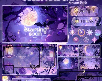 Black Bats Stream Package / Moon / Crow / Purple / Books / Overlay / Bird / Twitch screen / Twitch Overlay / Witch | Cozy | Animated | Dark