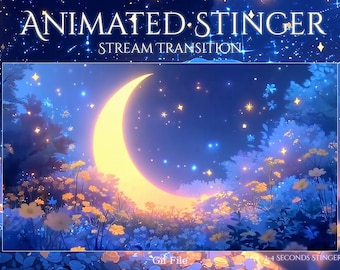 Céu Mágico Floral, Noite de Lua, Estrelas Brilhantes, Transição Animada Kawaii, Sobreposição para Twitch, Vinheta de Transmissão, Aconchegante, Onírico, Celestial