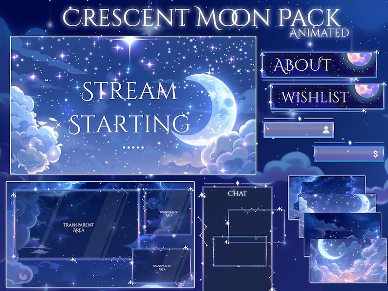 Crescent Moon Twitch Overlay, Twitch Screen | Animated Overlay Stream ...